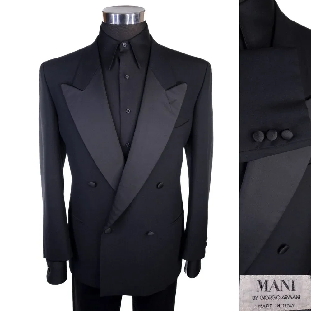 Giorgio Armani Wool Tuxedo Blazer Sport Coat Jacket Size 40S Double Breasted